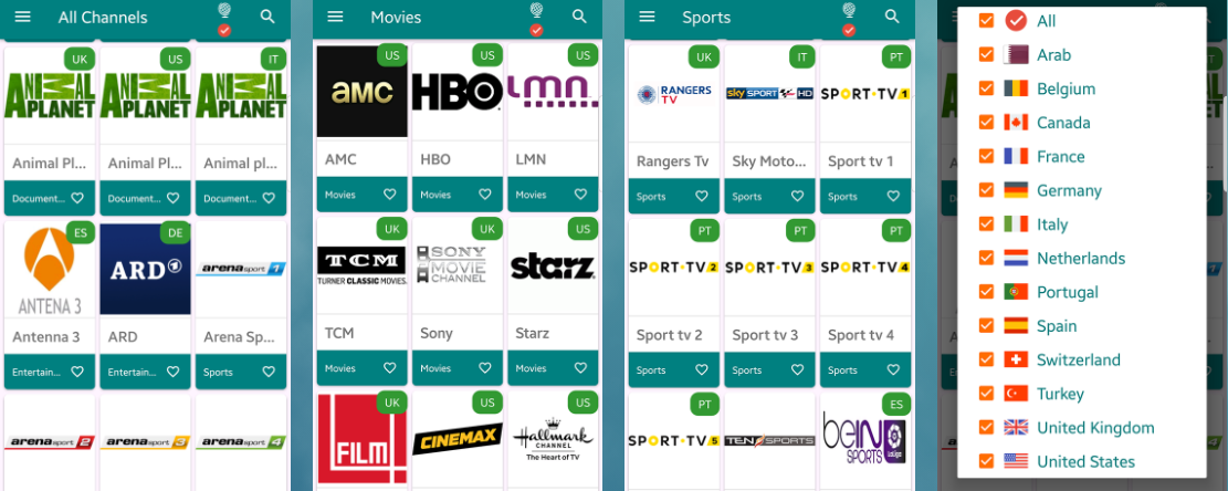 TVTap All Channels User Interface