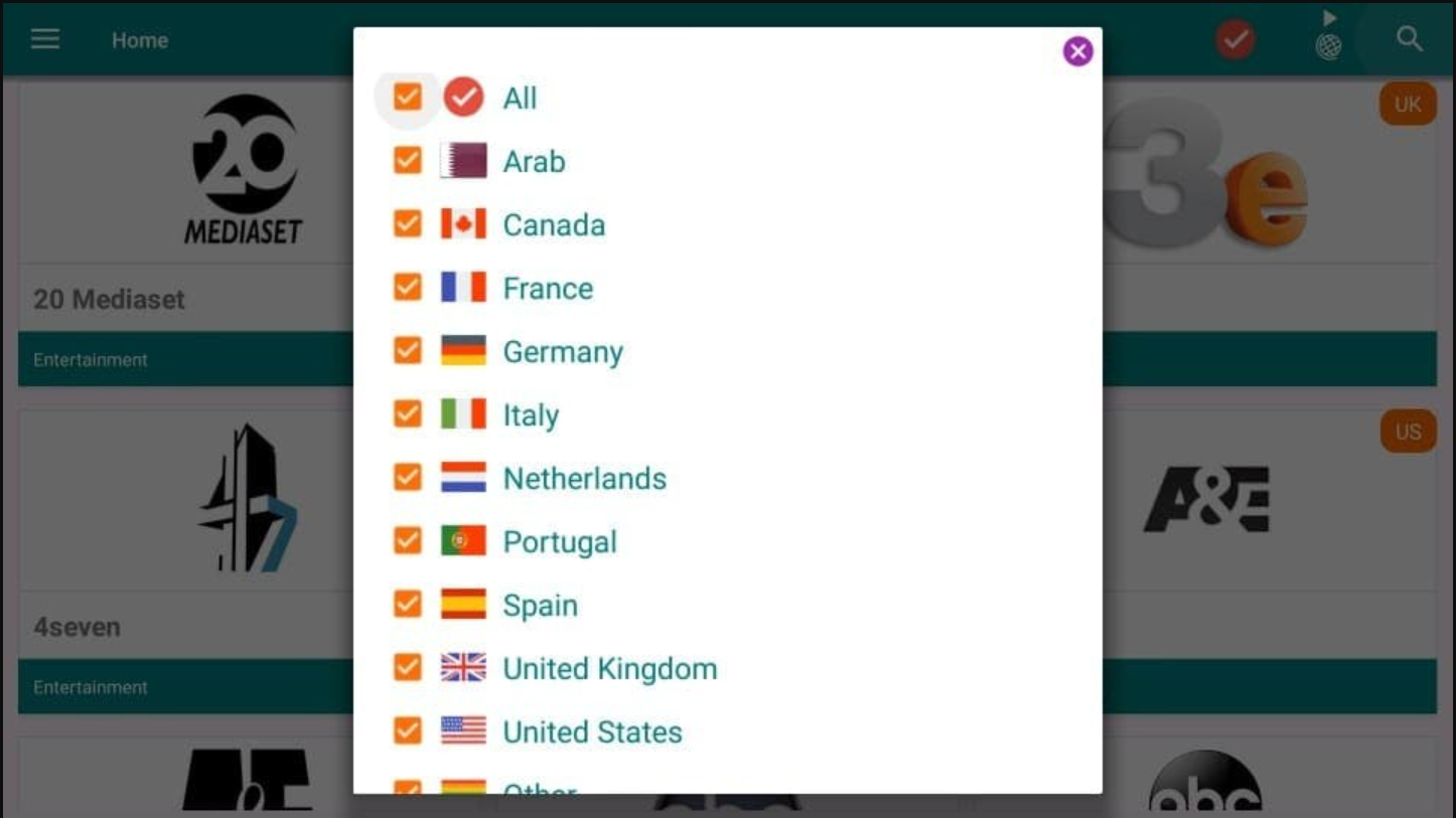 Choose which country channels you want to watch