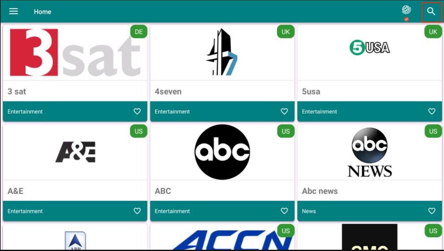 Search functionality on TVTap Pro app